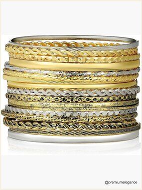 16 Piece Mixed Metal Bangle Bracelet Stack Set Vintage Boho Jewelry